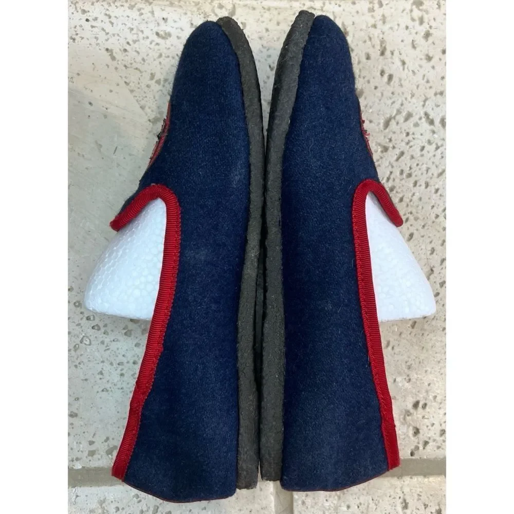 TORY BURCH Navy Blue Billy Logo Wool felt slippers Slip on Loafers Women's Sz 5